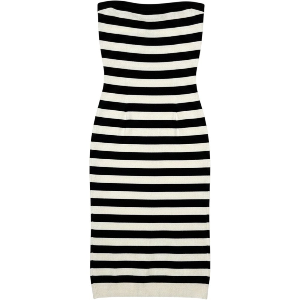 Studio by The Workshop Black Cream Striped Knit Dress Small Minimalist